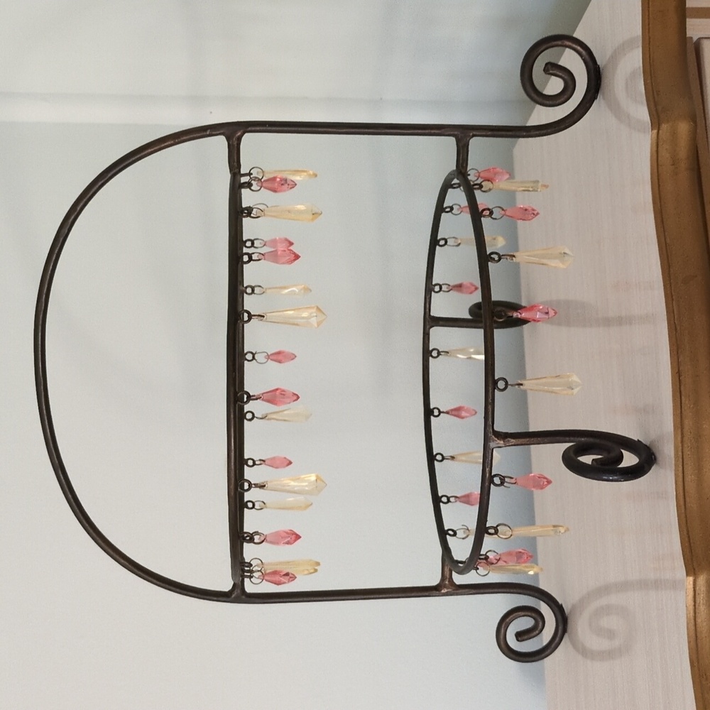 Solid Brass Crystal Beaded Two Tiered Dessert Stand